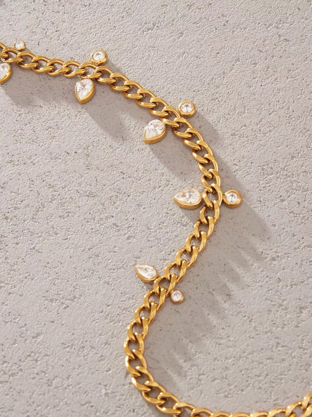 18K Gold Plated Cubic Zirconia Teardrop Charm Necklace - Picture 4 of 10